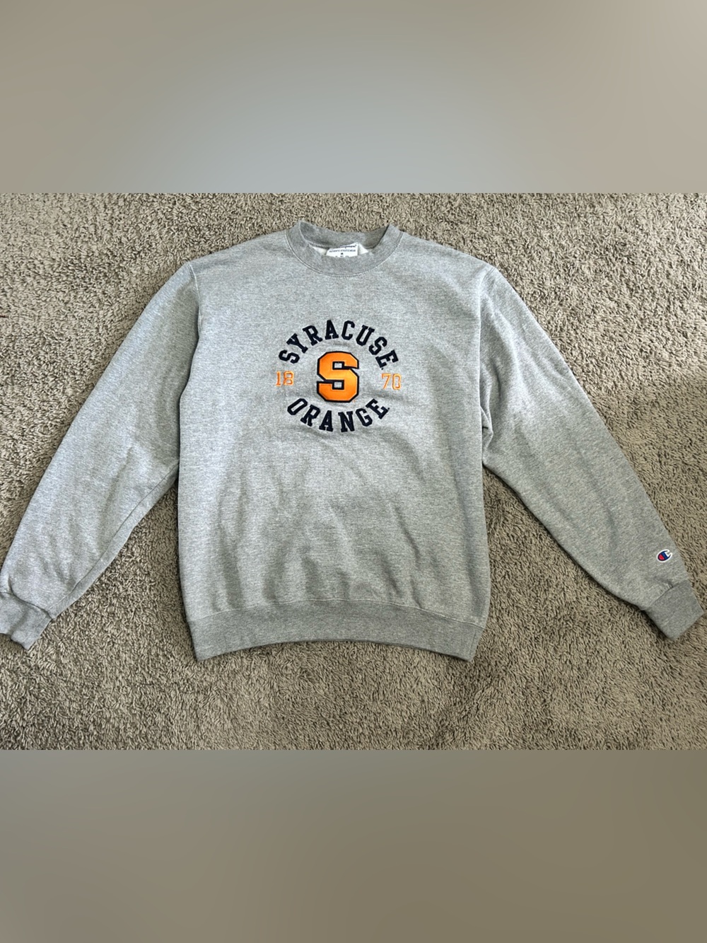 Champion Gray Crewneck with Orange Syracuse Logo